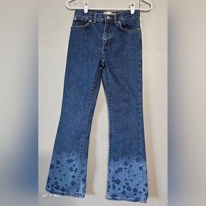💙💜Levi's 726 Flare Jeans Teenagers size 14 Blue Denim flowers design🩷